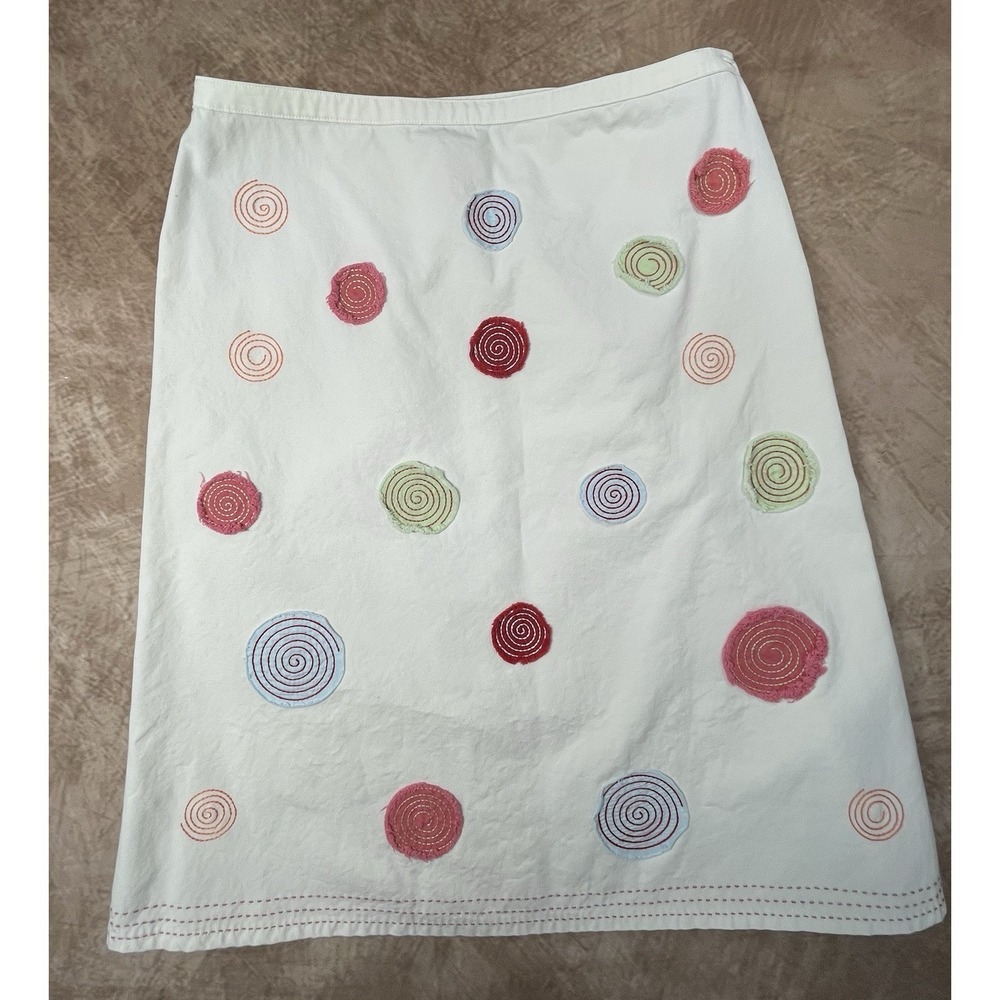 Cream Colored Denim Skirt With Application Size 14 By Boden